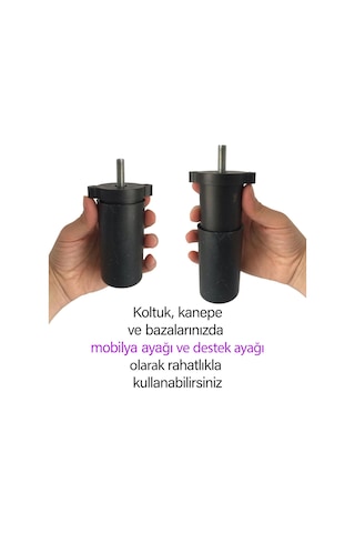 4 Adet Destek Ayağı 9,5-14,5 Cm Siyah Ve 4 Adet Metal Düz Ayak Tabanı M8 Civatalı İnce Diş Mobilya Kanepe Baza Koltuk Seti