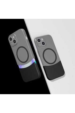 Xemu Apple Uyumlu iPhone 14 Kılıf M-safe Şarj Özellikli Mıknatıslı Duble Kapak - Gri Gri