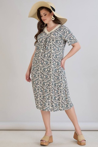 Wearon Kadın Beliz Büyük Beden Dantelli Kısa Kollu Turkuaz Elbise Bej