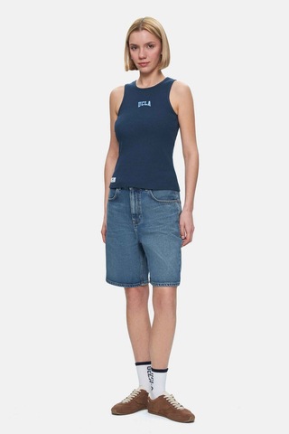 Salınas Lacivert Sıfır Kol Nakışlı Standard Fit Kadın Tshirt Lacivert