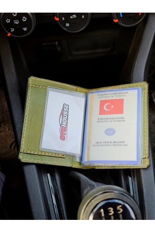 Otohousse Hakiki Deri Ruhsatlık Erkek Kadın Cüzdan Yeşil
