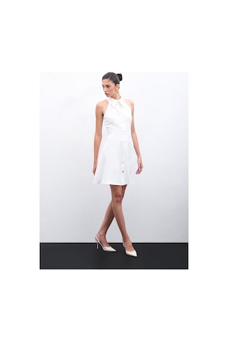 Sateen Çıtçıtlı Kısa Elbise - Ekru-135938 Ekru