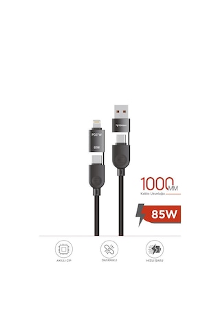 Torima U17 4 in 1 Type-C 100 CM 85 W Hızlı Şarj Ve Data Kablosu Siyah