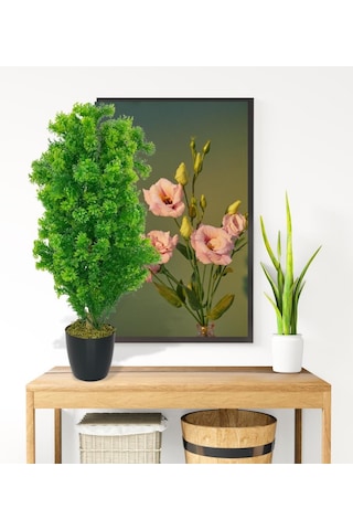 Yapay Çiçek Siyah Saksıda Yeşil Fesleğen Bonsai Ağacı 55cm