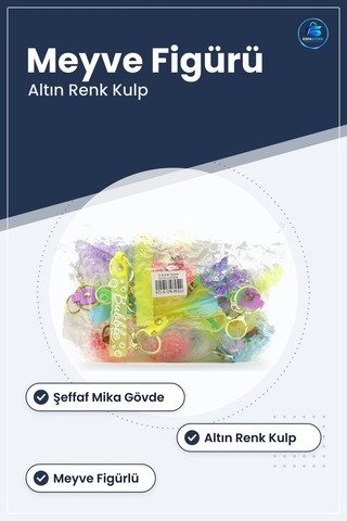 Mika Kristal Altın Kulplu Meyve Figürlü Sulu Anahtarlık Çanta Cüz Altın Rengi