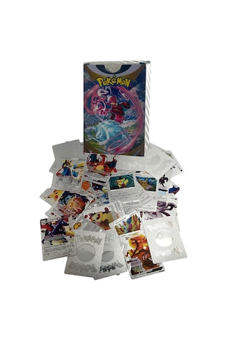 Pokemon Oyun Kartları Kabartma Card Fosforlu Kart 55 Adet Gümüş