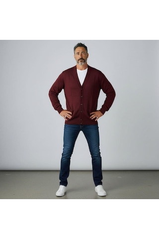 Eren Style V Yaka Cepli Hırka Bordo
