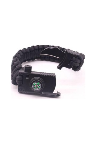 Paracord Survival Bileklik Bıçak Pusula Ateş Başlatıcı Magnezyum Siyah