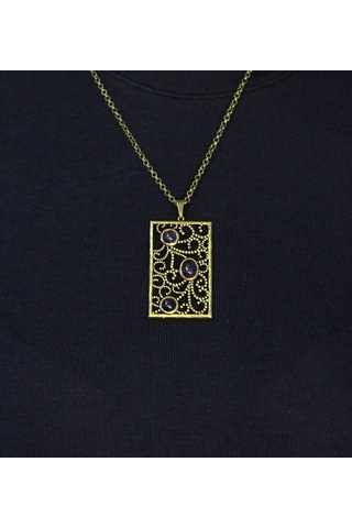 Doğal Taş Ametist 3'lü Doğal Taşlı Antik Kadın Kolye Euk45amt Mor