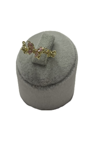 Kelebek Detaylı Pembe Silver Ve Zirkon Taşlı Çelik Gold Tasarım Ayarlamalı Yüzük Gold - Gümüş