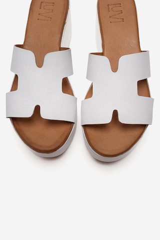 Luvishoes Luvi Shoes Lıa Beyaz Cilt Hakiki Deri Kadın Dolgu Topuklu Terlik Beyaz