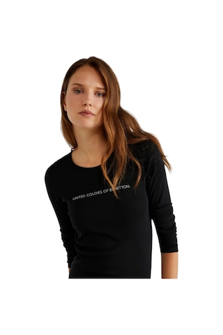 United Colors Of Benetton Kadın Bisiklet Yaka Yazılı T-shirt SIYAH