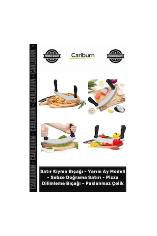 Satır Kıyma Bıçağı - Yarım Ay Modeli - Sebze Doğrama Satırı - Pizza Dilimleme Bıçağı - Paslanmaz Çel Çok Renkli