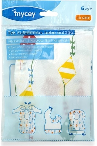Mycey Tek Kullanımlık Bebek Önlüğü - 10'Lu Çok Renkli