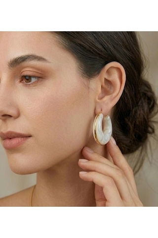 Beyaz Marble Gold Halka Küpe Çok renkli