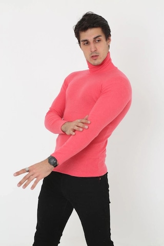 Erkek Kaşkorse Boğazlı Full Likralı Fitilli Body Kazak - Pembe Pembe