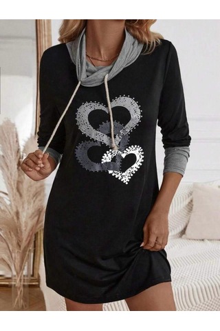 Kadın Uzun Kollu Balıkçı Yaka Bağcıklı Iki Iplik Elbise Siyah