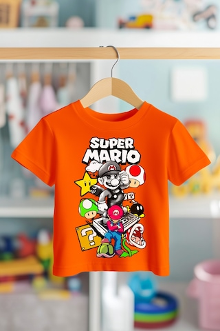 Book Orbook Hero Super Mario %100 Pamuk Premium Kalite Çocuk Tişörtü 3-12 Yaş Turuncu