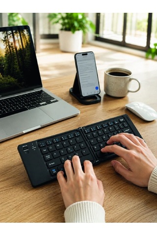 Hubrendy Tekno Taşınabilir Katlanabilir Bluetooth Klavye Apple İOS Android Windows Uyumlu