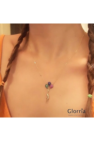 Glorria2 Glorria Altın Renkli Taşlı Balon Kolye