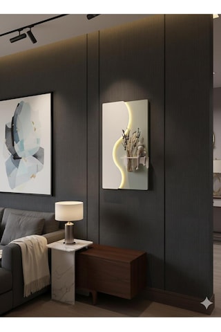 Manolya Ahşap Pilli Ledli İskandinav Tarzı Salon Duvar Rafı Modern Çiçeklik 40 X 70 Cm Yeşil - Paris Grisi