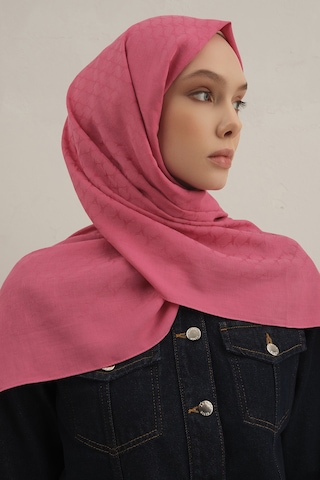 Armine Pembe Link Desen Bambu Cotton Şal 37 Pembe