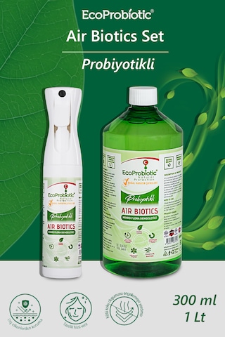 Probiyotikli Air Biotics Koku Giderici Sprey Hava Temizleyici Doğal Temiz Ekolojik Ortamlar 300ml+1 Litre Set