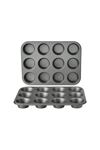 12'li Muffin Kalıbı, 2'li Set, Karbon Çelik, Yapışmaz Yüzey, 35x27 Cm, Cupcake Ve Kek Pişirme Tepsisi Çok Renkli