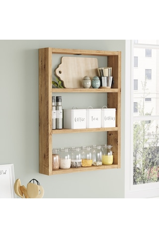 Robinhome Robin Home Marla 3'Lü Duvar Rafı Mutfak Banyo Rafı Atlantik Çam M