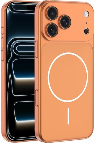 Ennar Apple Uyumlu iPhone 14 Pro Max Dönüşümlü Kılıf 17 Pro Max Görünümlü Magesafe Kamera Korumalı Turuncu