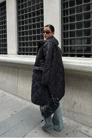 Munn Collection Fermuar Ve Kapşonlu Uzun Kapitone Mont 7062 Siyah