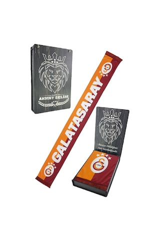 Galatasaray Şal Atkı Kişiye Özel Ahşap Kutulu Kırmızı Sarı