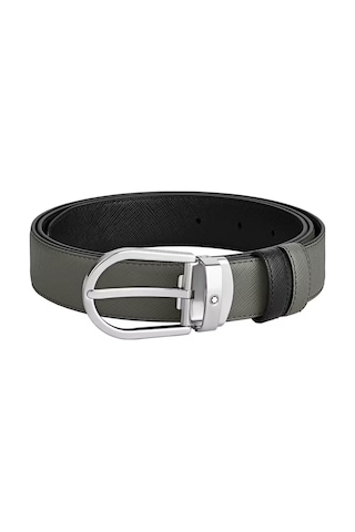 Montblanc At Nalı Tokalı Orta Boy 30 Mm Çift Taraflı Deri Kemer 2 Gri
