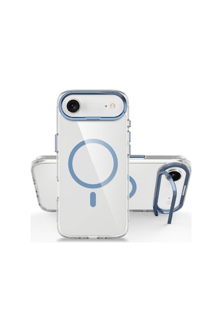 Nourthkiingdom Apple Uyumlu iPhone 17 Air Kılıf M-safe Şarj Özellikli Airbagli Kamera Standlı Zore Azor Kapak - Koyu Gri Koyu Gri