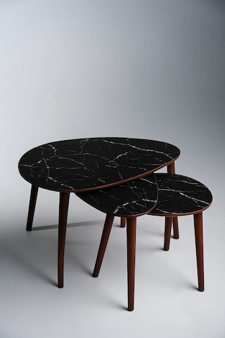 Paris 3'lü Zigon Sehpa &100 Mdf Siyah Mermer Desen