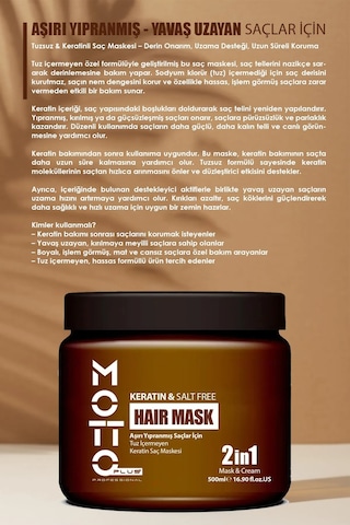 Motto Plus Professional Yavaş Uzayan - Aşırı Yıpranmış Saçlar İçin Tuz İçermeyen Keratin Maskesi 500ml