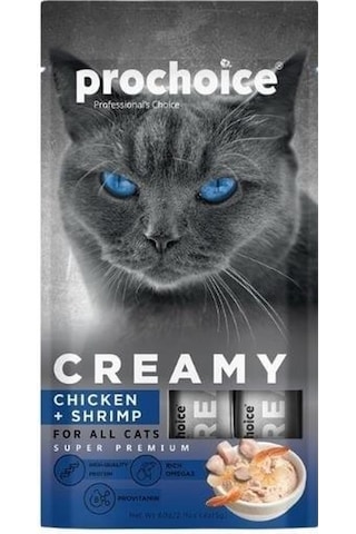 Pro Choice Creamy Kediler İçin Tavuklu Karidesli Sıvı Kedi Ödül 4 x 15 G
