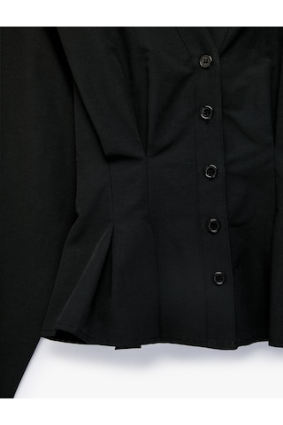 Koton Slim Fit Düğmeli Uzun Kollu V Yaka Poplin Gömlek Siyah 7wak60103uw