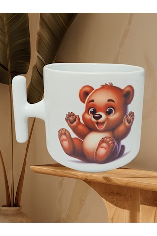 Sevimli Ayıcık Çift Taraf Baskılı T Kupa Bardak Beyaz T