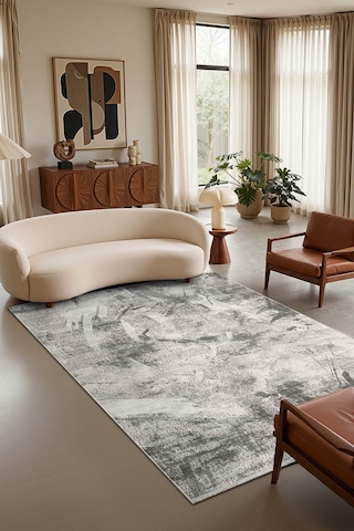 Matris Mı001g Gri Halı Modern Pamuk Taban Akrilik Tozuaz Salon Yatak Odası Koridor Halısı-1328