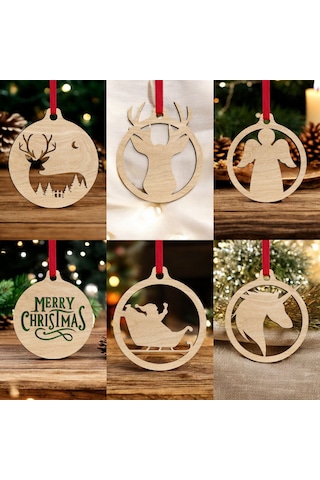 10 Parça Ahşap Yılbaşı Ağacı Süs Seti-2 Ortalama 6-8 Cm Noel Ağacı Süsü