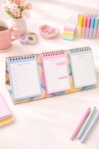 Lizy Masaüstü Planner Takvim 3 Bölmeli - Haftalık Ve Günlük Liste, Not Sayfaları Model-4