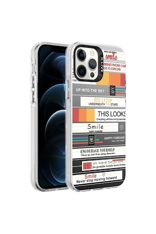 Apple Uyumlu iPhone 12 Pro Max Kılıf Desenli Zore Silver Sert Kapak Mottolar
