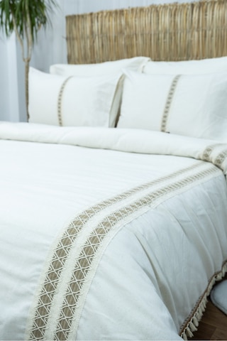 Dnc Home Tekstil Ham Kahve Dantelli Otantik Çift Kişilik Nevresim Takımı Tarçın