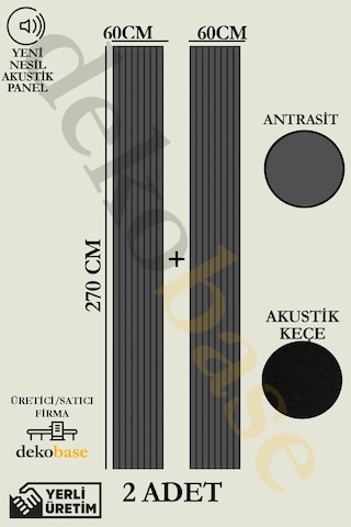 Antrasit 2 Adet 60x270 Cm Yeni Nesil Akustik Ahşap Duvar Paneli