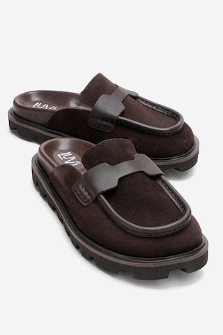 Luvishoes Vela Kahverengi Süet Hakiki Deri Kadın Terlik Kahverengi