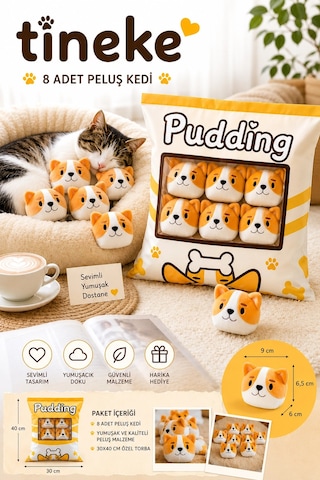 Tineke 8 Li Peluş Kedi Yastığı Seti Minik Yumuşak Kedi Oyuncağı Ve Uyku Arkadaşı Sarı