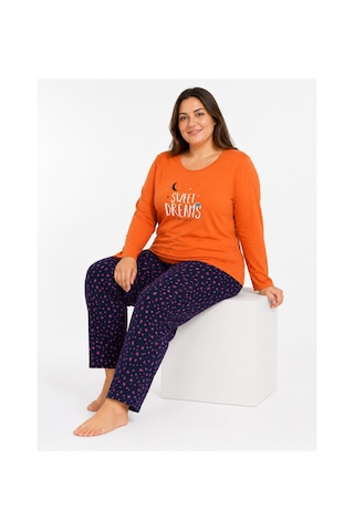 Sleeproom Büyük Beden Kadın Sweet Dreams Mevsimlik Turuncu Pijama Takımı