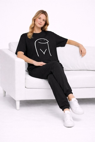 Sevgili Kombini Çift Tişört Oversize Unisex Matching Couple Minim Siyah