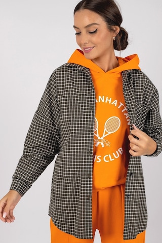 Armonika Kadın Haki Ekose Desen Oversize Gömlek Arm-22y001157